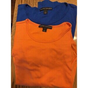 2 Ralph Lauren Long Sleeve T Shirt Size L Blue  Orange Cotton Preppy Scoop Neck